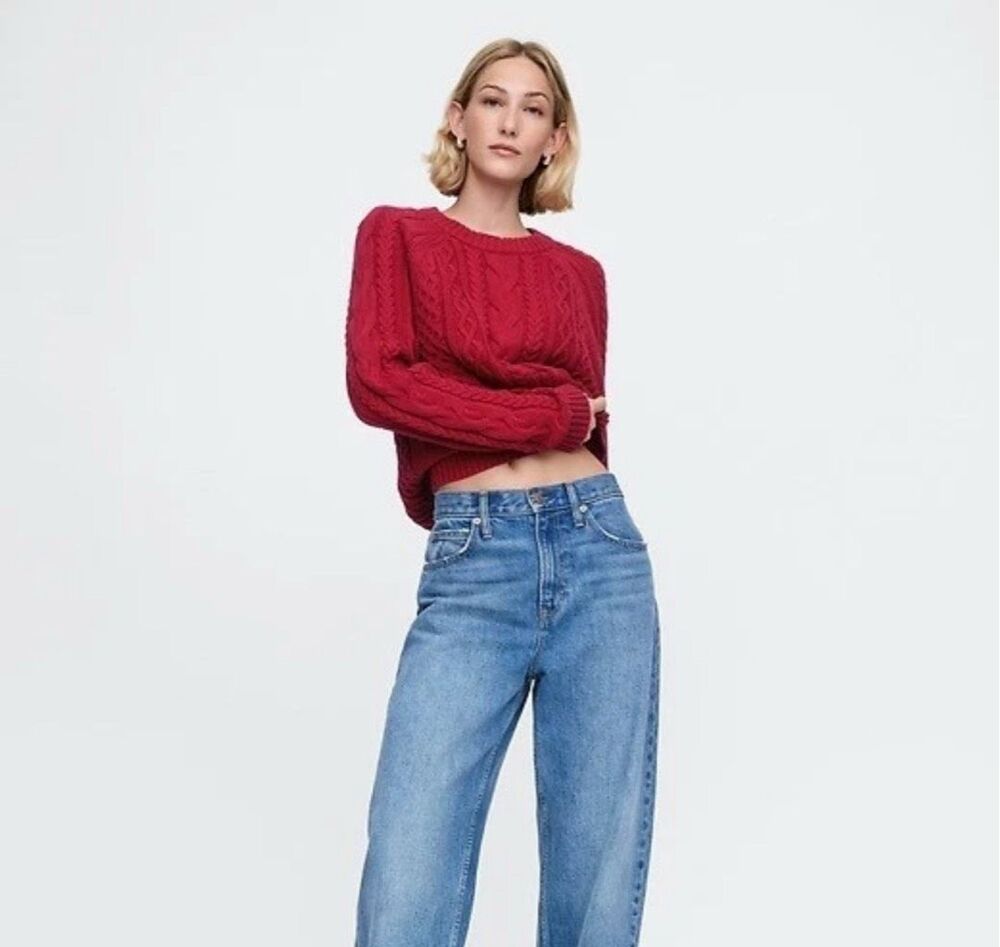 NWT Gap Size XS Sweater Womens Cable Knit 100% Cotton Fisherman Preppy Fire Red